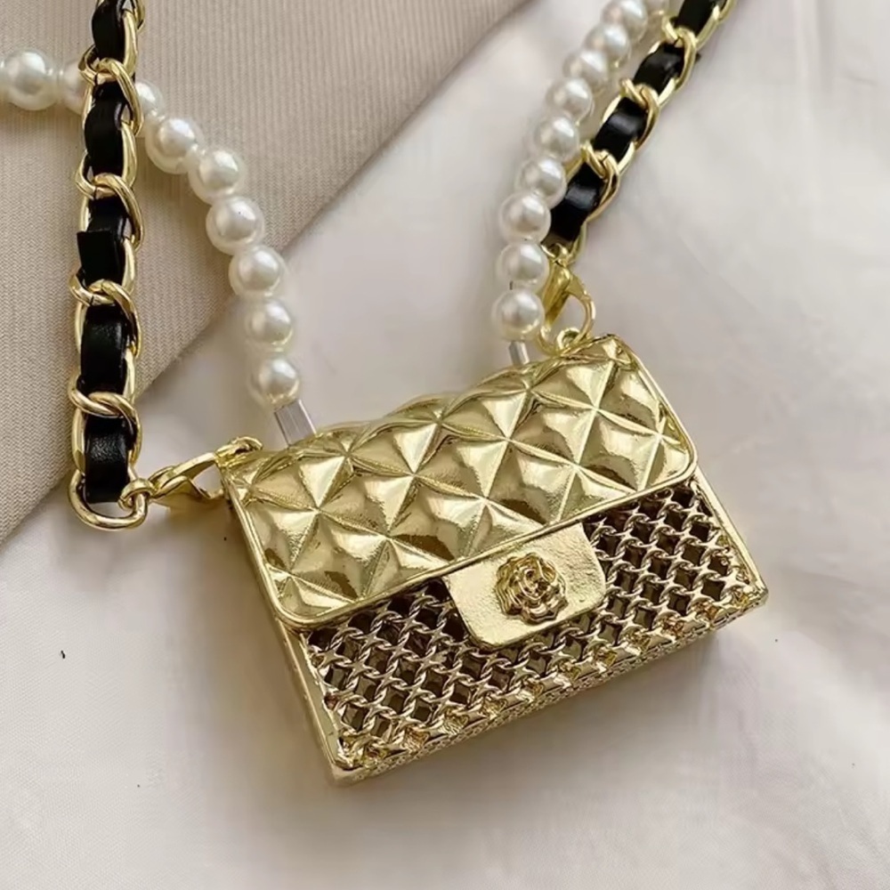 Anthropologie Mini Double Chain Pearl Gold Charm Belt/Bag